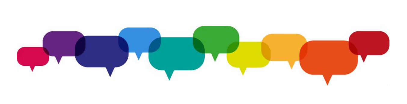 graphic of talk bubbles in a rainbow of colors